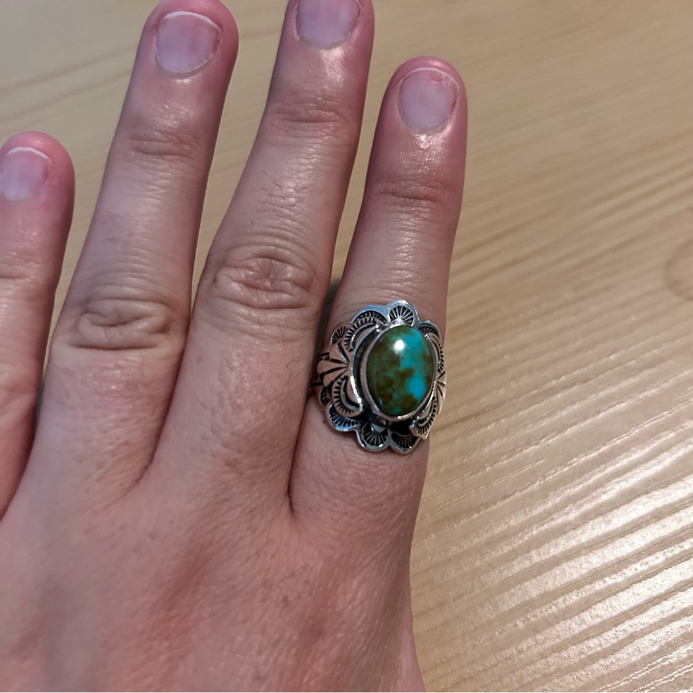 Vintage Carol Felley Southwestern Turquoise Saddle Ring Sterling Silver Size 7?
